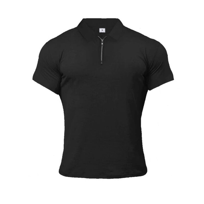 Men's Zipper Collared Casual Short Sleeved Shirt