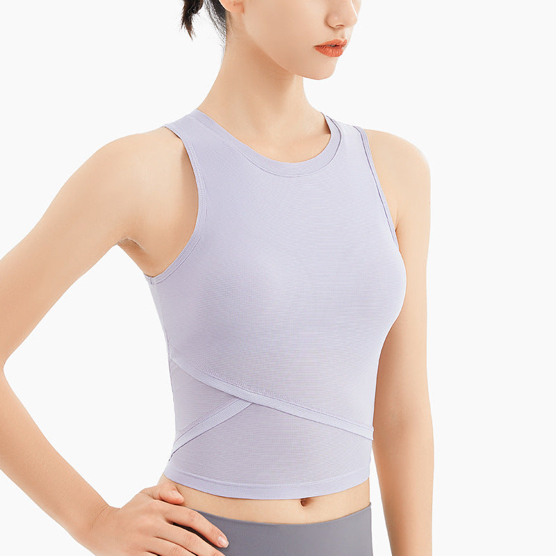 Vest Women With Chest Pad Yoga Wear Sports Outdoor Running Ribbed Shirt Sleeveless Fitness Vest