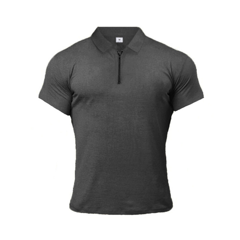 Men's Zipper Collared Casual Short Sleeved Shirt