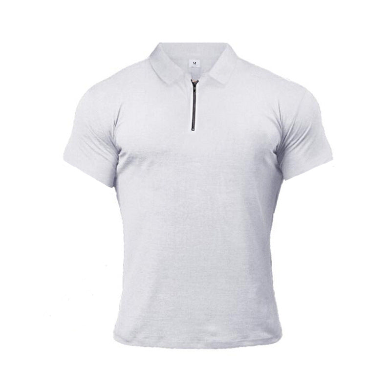 Men's Zipper Collared Casual Short Sleeved Shirt